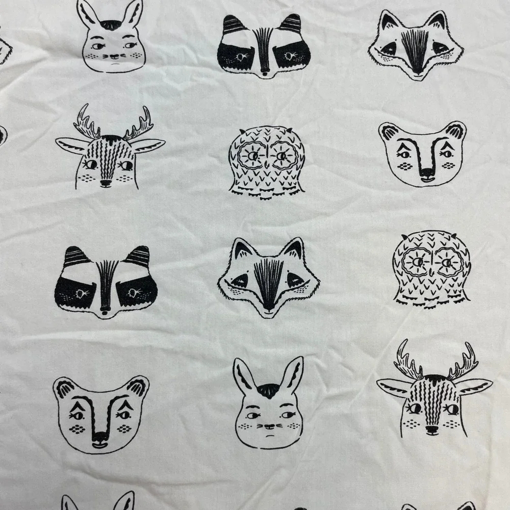 Crate & Kids Woodland Animals Fitted Crib Sheet White Black Org Cotton Nursery